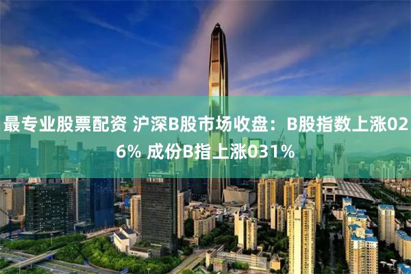 最专业股票配资 沪深B股市场收盘：B股指数上涨026% 成份B指上涨031%